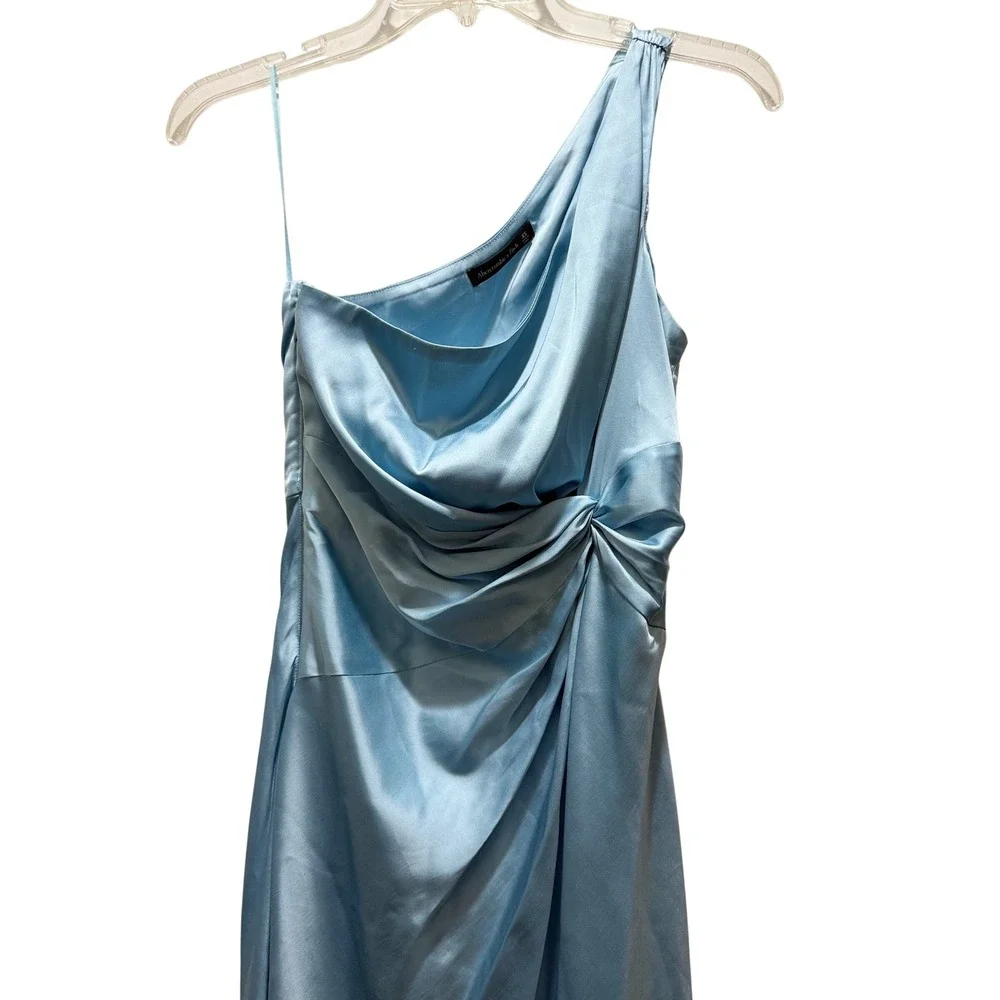 Abercrombie Fitch One Shoulder Ruched Satin Maxi Dress Sky‎ Blue XS